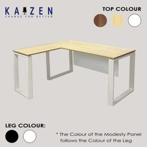 LT-08 L Shape Table with Metal O Leg c/w Modesty Panel & Metal O Leg