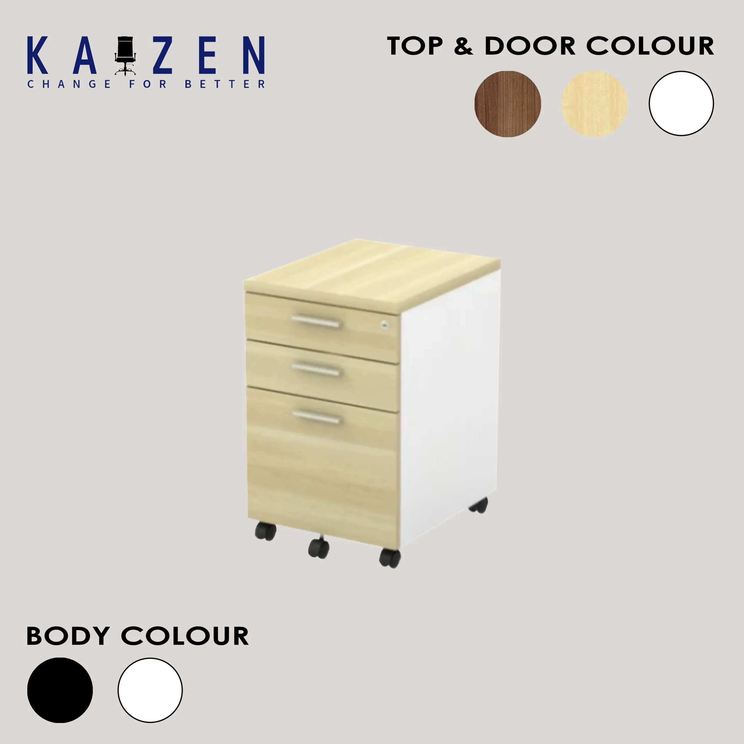 Mobile Pedestal 2D1F Sleek Mobile Pedestal 2D1F wooden office cabinet with two drawers and a filing compartment.