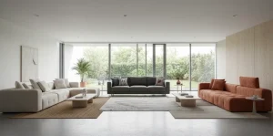 Living room displaying various sofa styles and layouts, illustrating how to choose the perfect sofa based on comfort, space, and interior design.