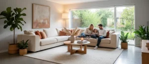 Modern living room with an L shape sofa designed for comfort, space efficiency, and stylish everyday living.